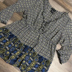 Bay Studio Geometric Blue and Yellow Blouse